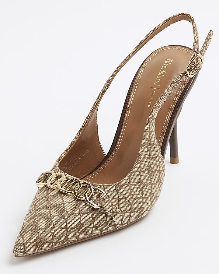 Beige RI Monogram Sling Back Court Heels