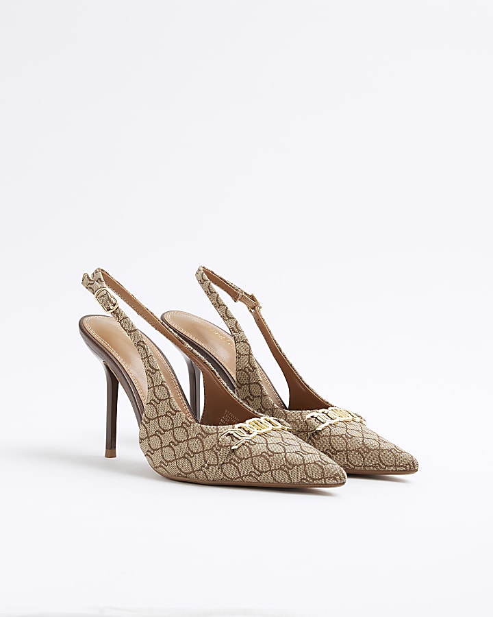 Beige RI Monogram Sling Back Court Heels