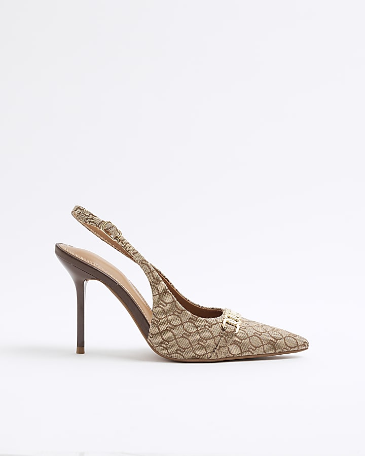 Beige RI Monogram Sling Back Court Heels