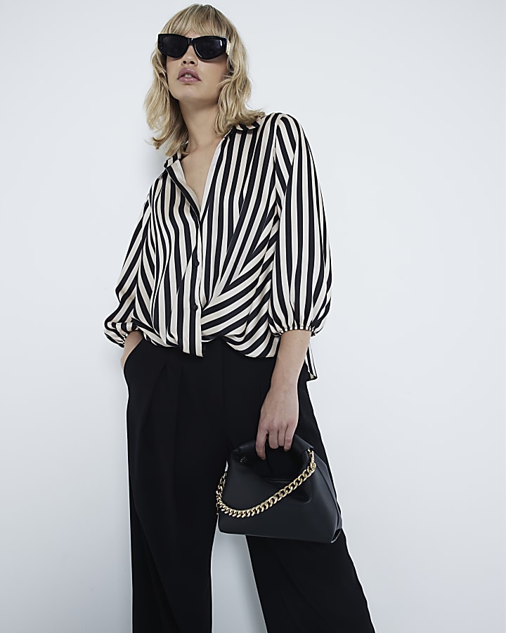 Cream Stripe Wrap Shirt
