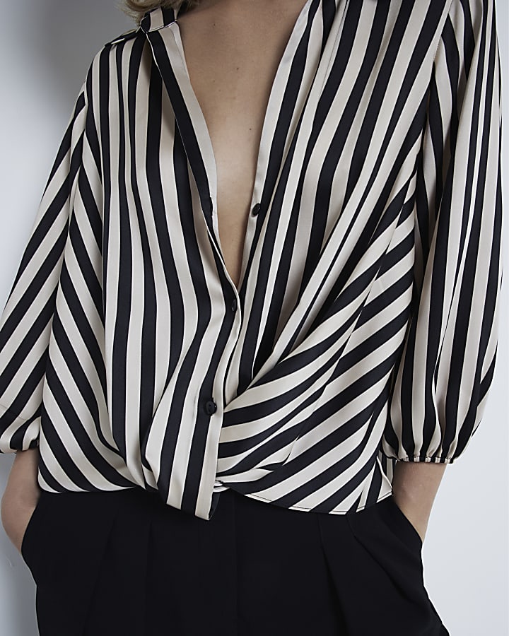 Cream Stripe Wrap Shirt
