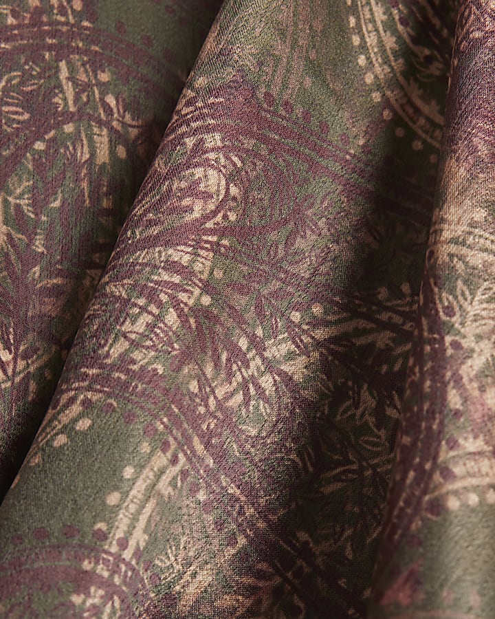 Green Paisley Print Wrap Shirt