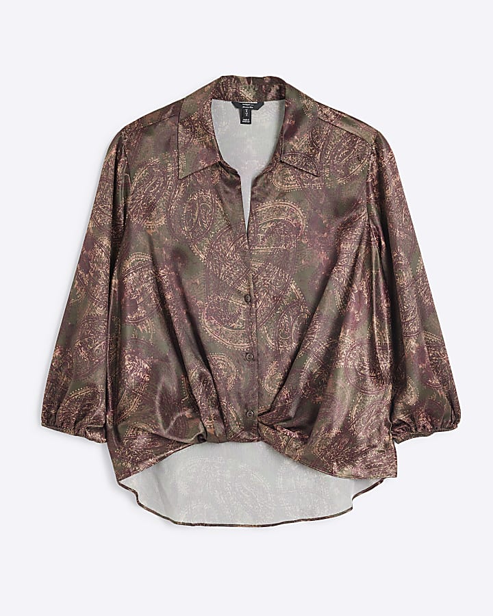 Green Paisley Print Wrap Shirt