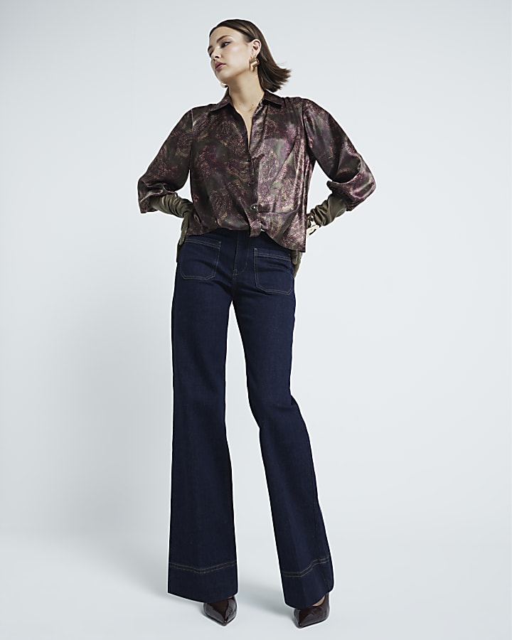 Green Paisley Print Wrap Shirt