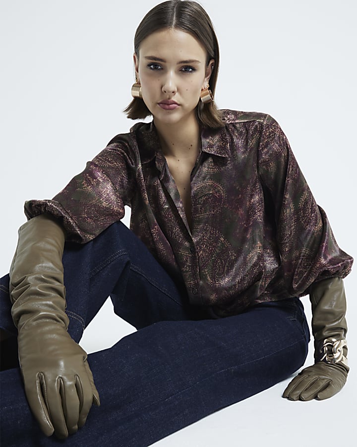 Green Paisley Print Wrap Shirt