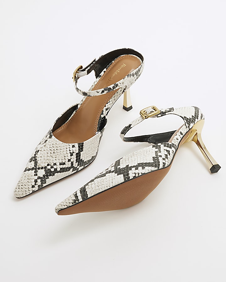 Grey Snake Print Pointed Court Shoes