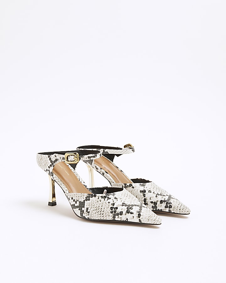 Grey Snake Print Pointed Court Shoes