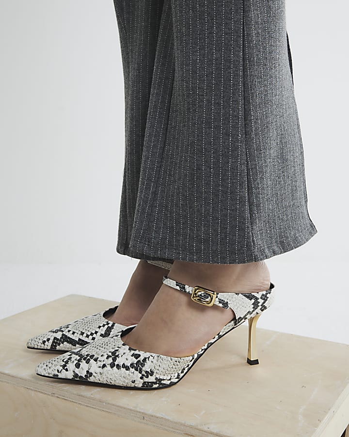 Grey Snake Print Pointed Court Shoes