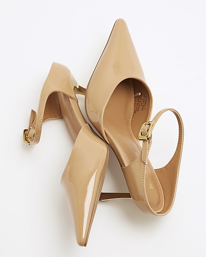 Beige Pointed Ankle Strap Court Heeled Shoes