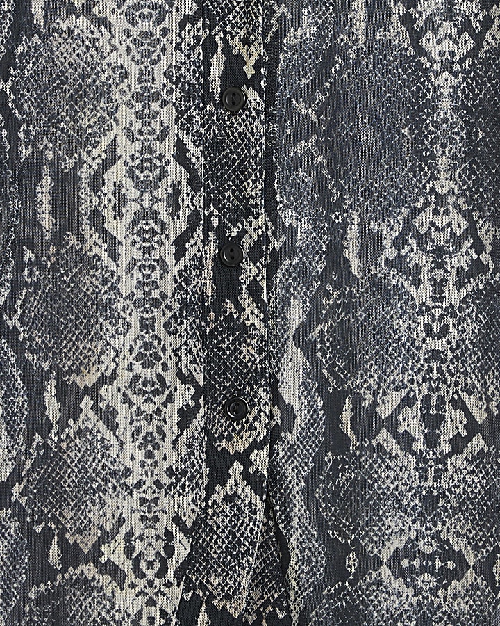 Grey Long Sleeve Snake Mesh Shirt