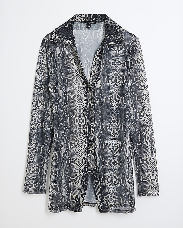Grey Long Sleeve Snake Mesh Shirt