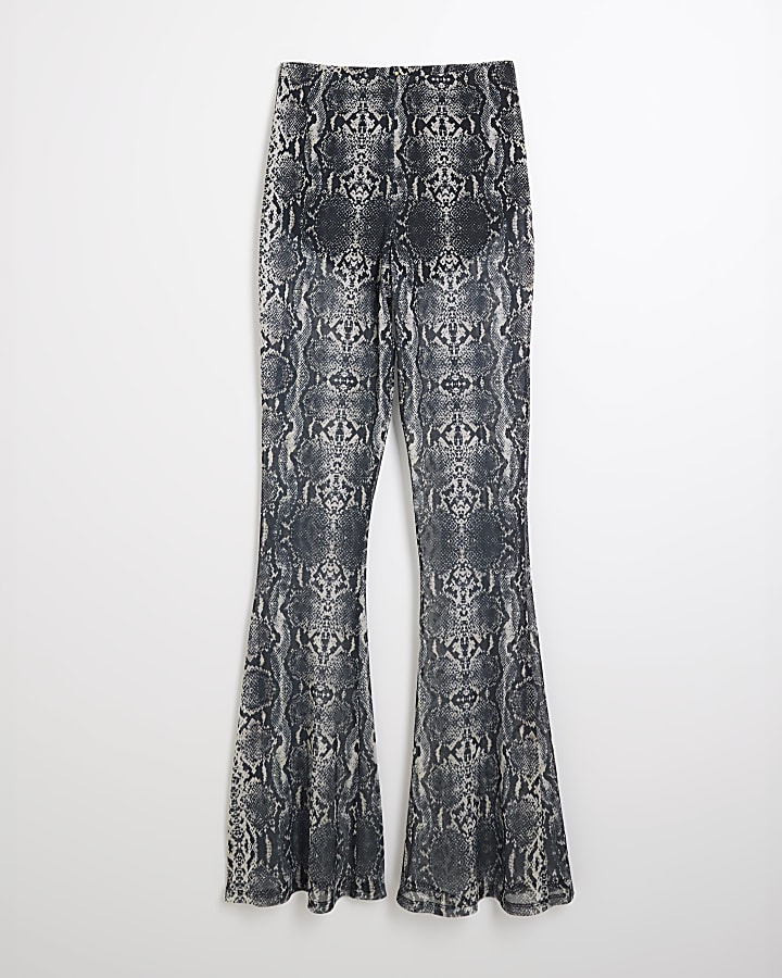 Grey Snake Print Mesh Trousers