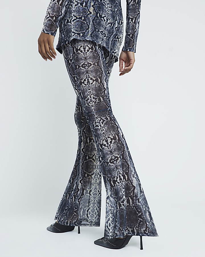 Grey Snake Print Mesh Trousers