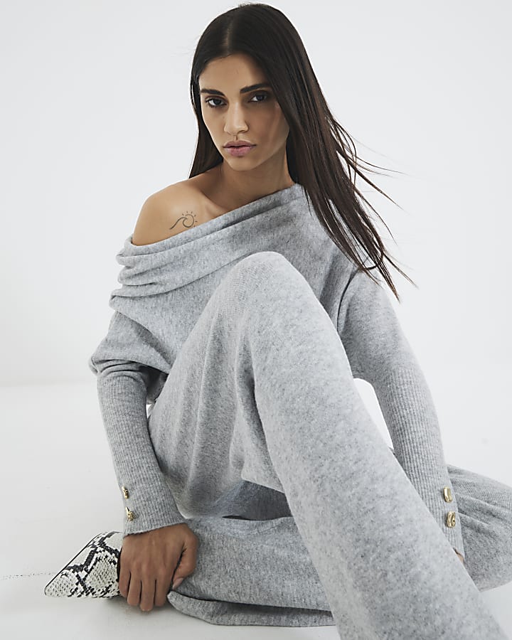 Grey Off The Shoulder Jumper