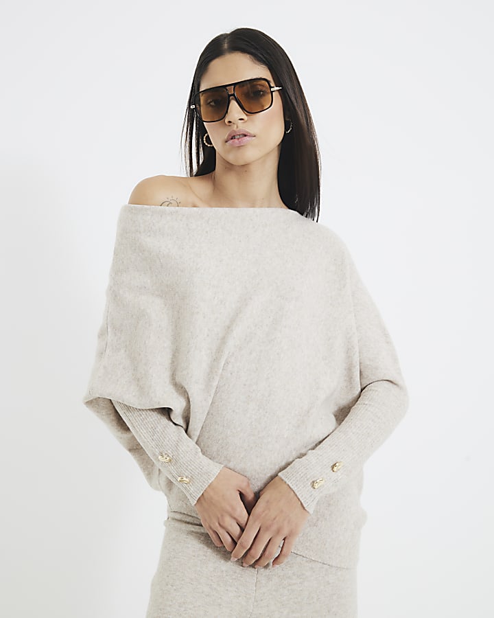 Beige Off The Shoulder Jumper