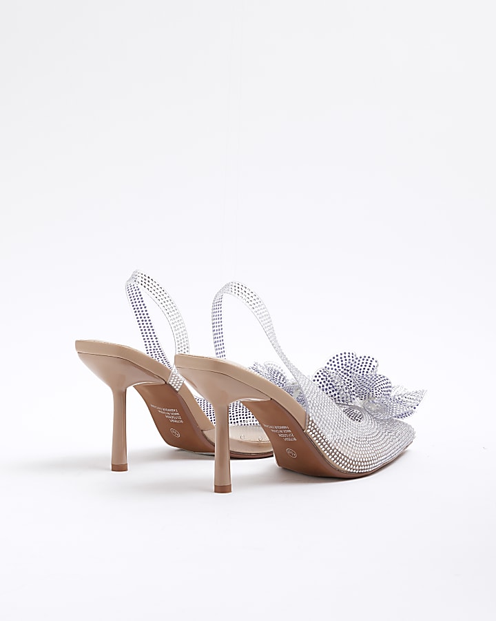 Silver Diamante Flower Perspex Court Heels