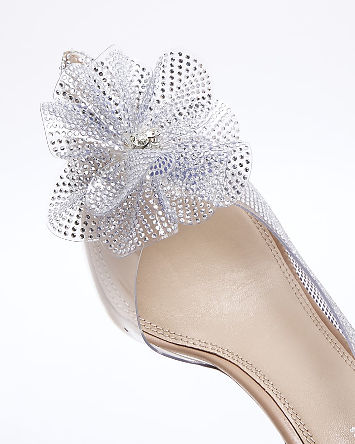 Silver Diamante Flower Perspex Court Heels