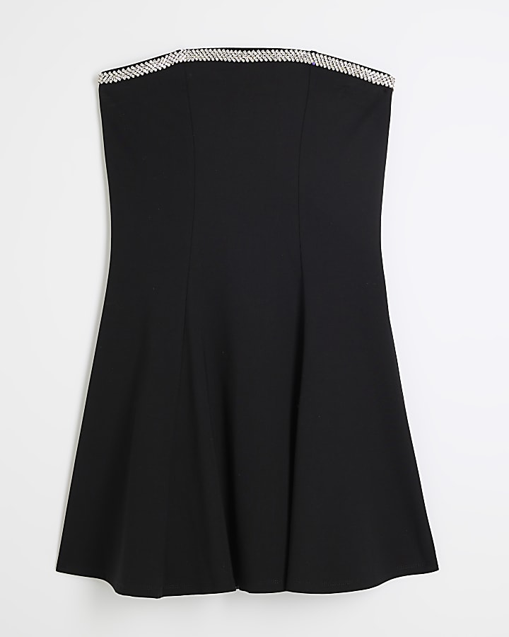 Black Bandeau Diamante Trim Mini Dress