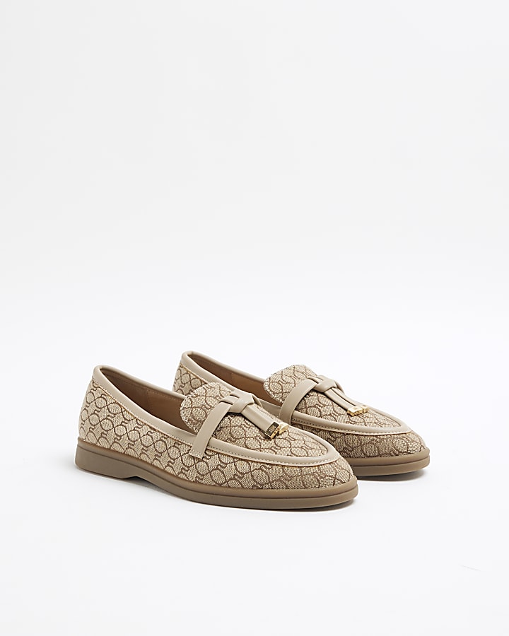 Beige Monogram tassle Suede Loafer