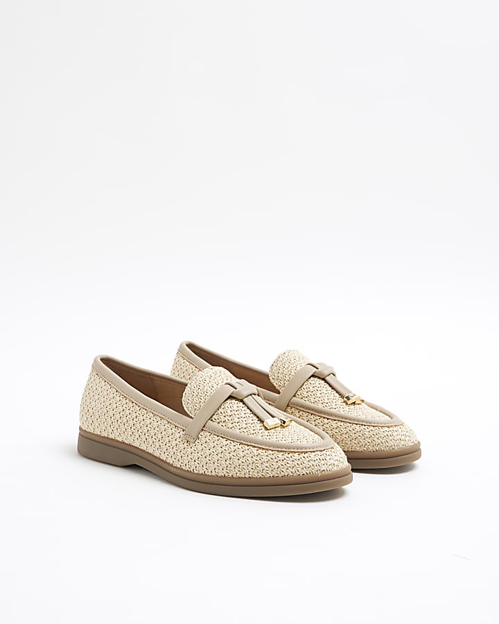 Beige Raffia Gumsole Loafers