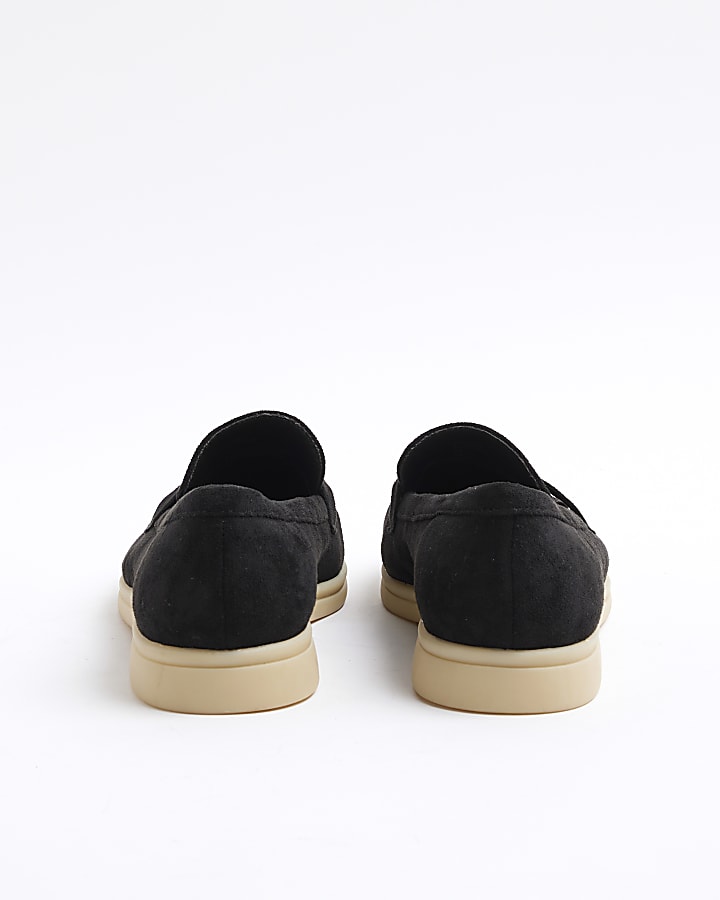 Black Faux Suede Gum Sole Loafers