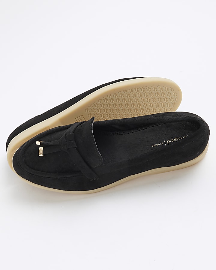 Black Faux Suede Gum Sole Loafers