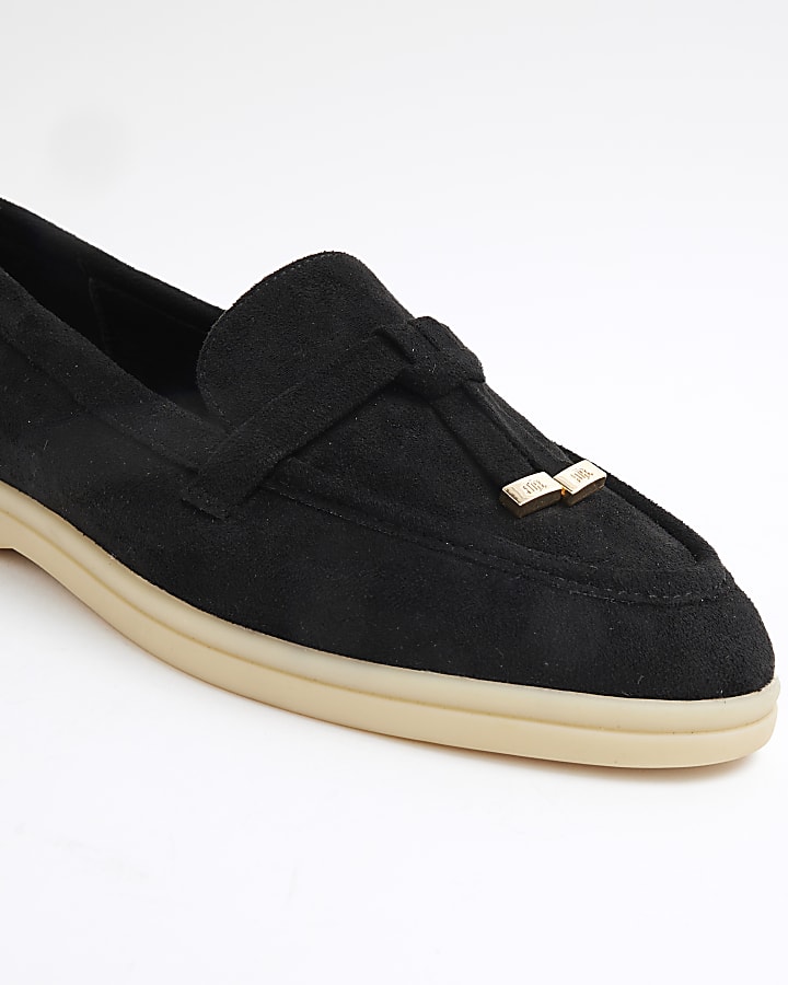 Black Faux Suede Gum Sole Loafers