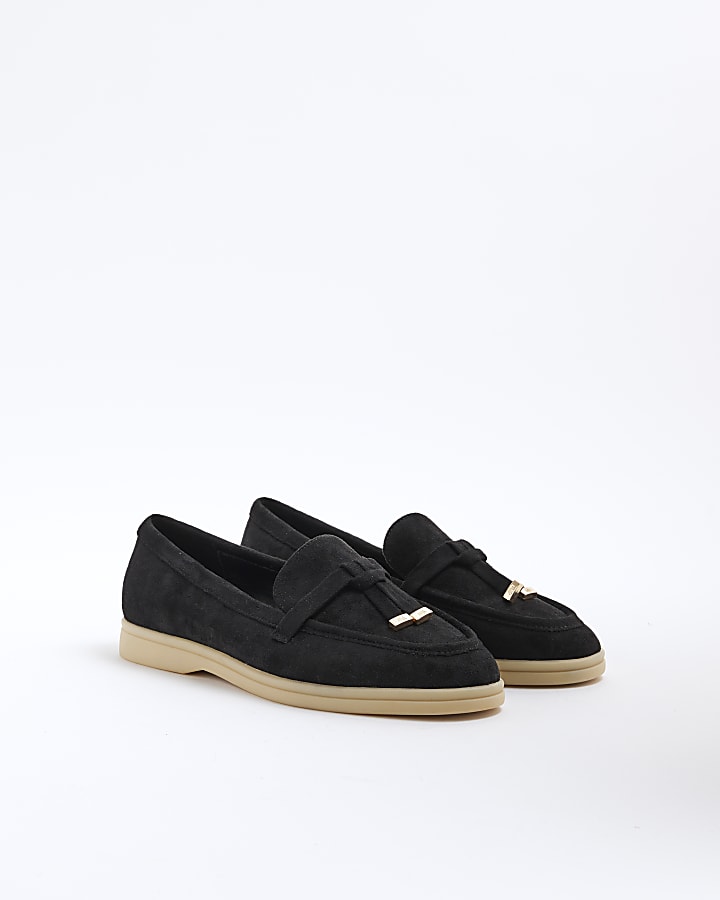 Black Faux Suede Gum Sole Loafers