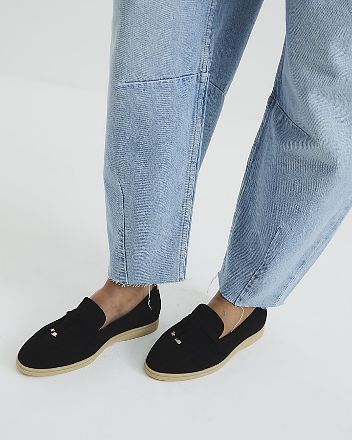 Black Faux Suede Gum Sole Loafers