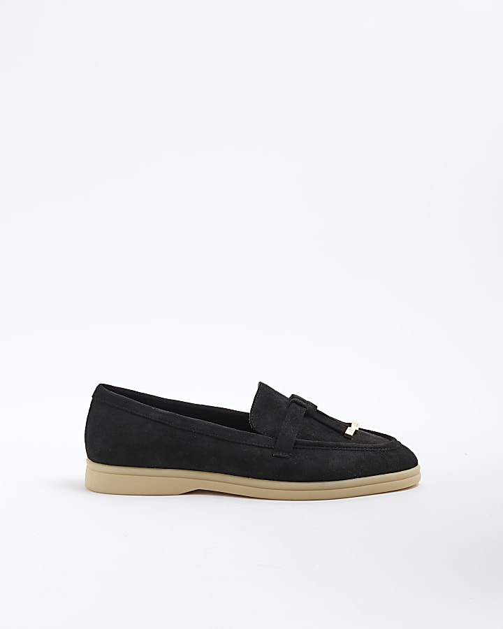 Black Faux Suede Gum Sole Loafers