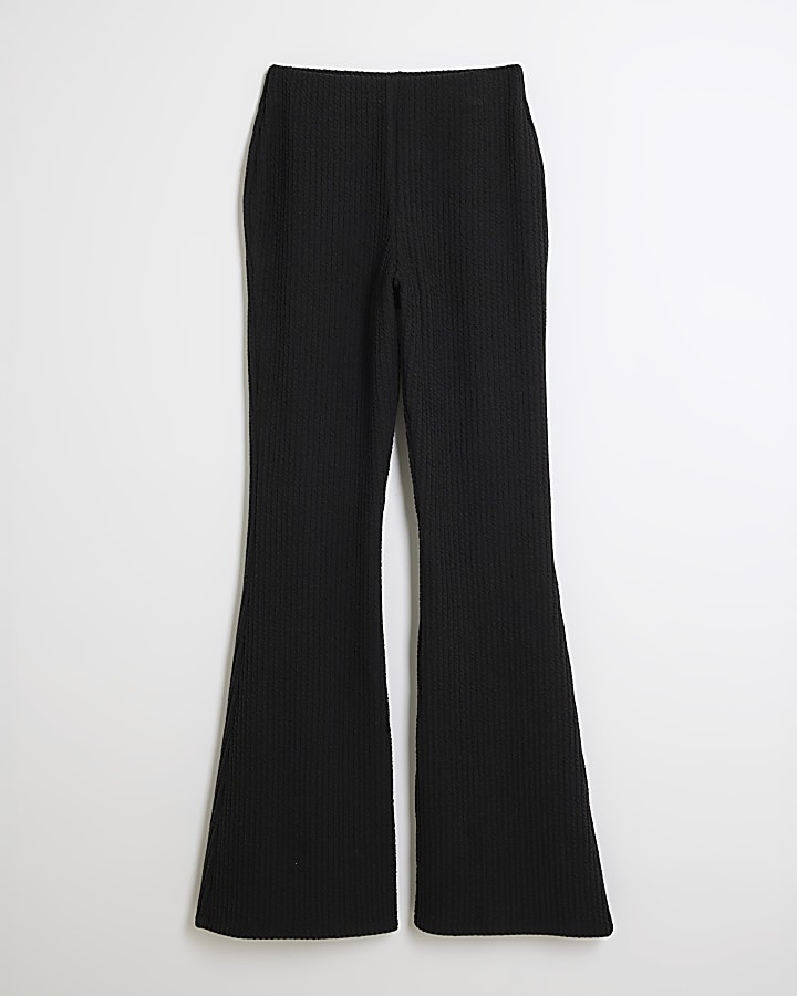 Black Wide Leg Texture Trousers