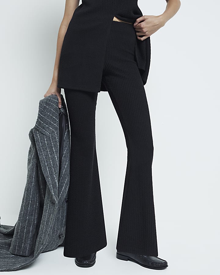 Black Wide Leg Texture Trousers