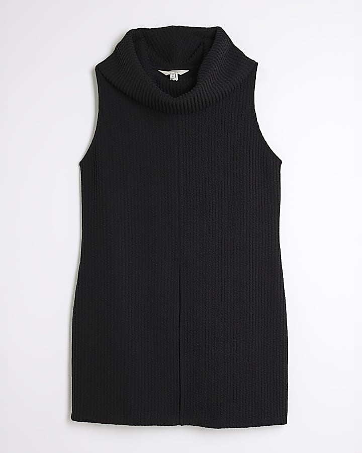 Black Sleeveless Jumbo Roll Neck Top