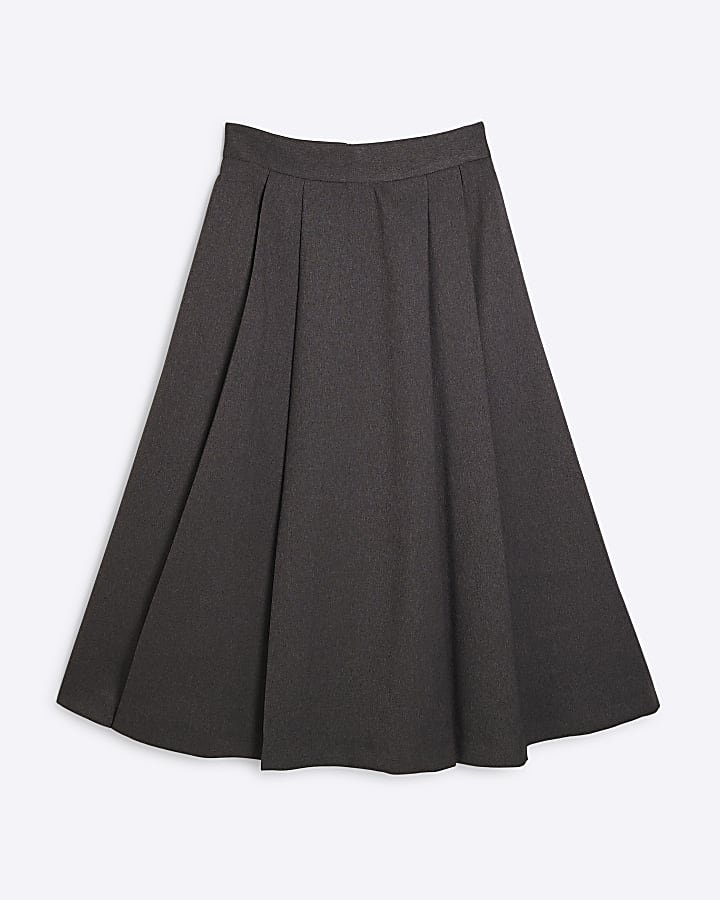 Grey Pleated Midi Skirt