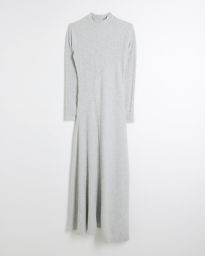 Grey Long Sleeve Cosy Bodycon Maxi Dress