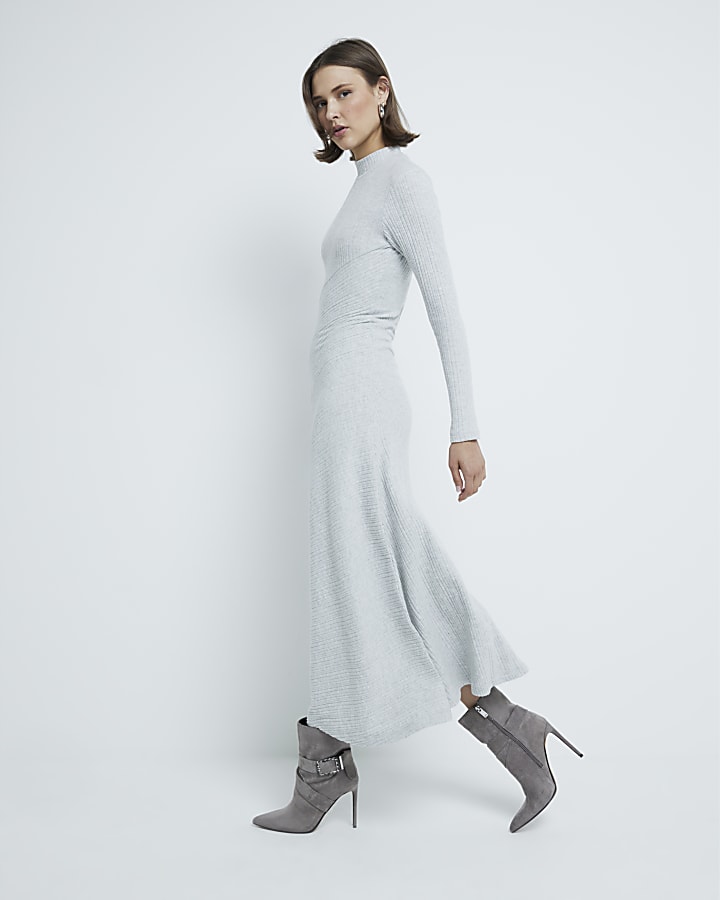 Grey Long Sleeve Cosy Bodycon Maxi Dress