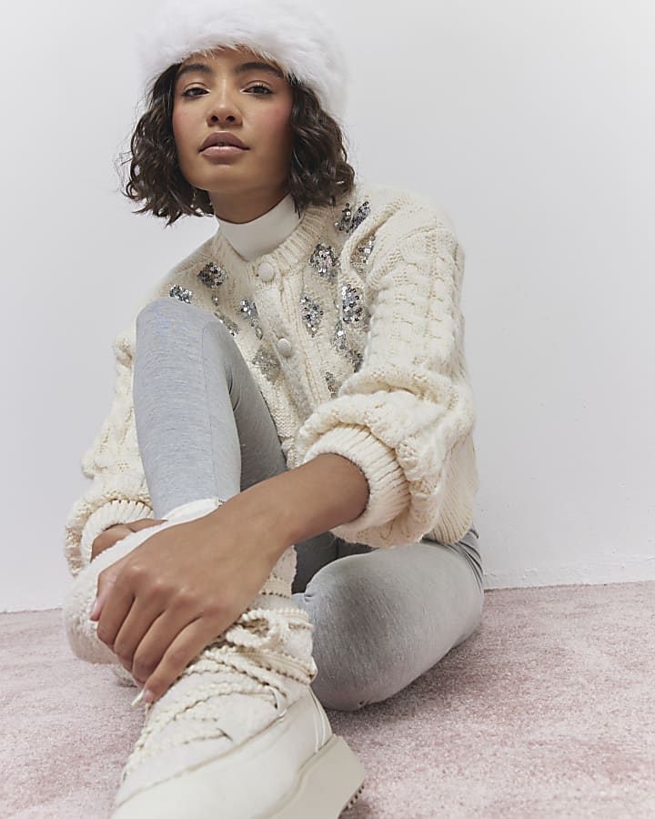 Cream Embellished Cardigan
