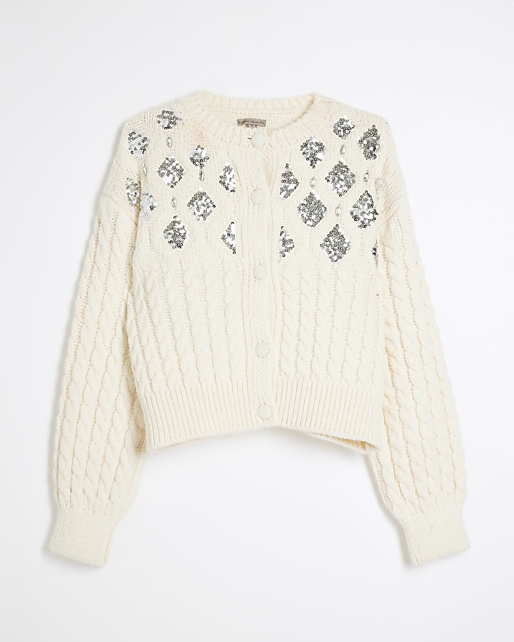Cream Embellished Cardigan