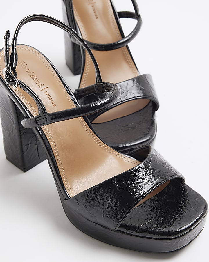 Black Sling Back Heeled Platform Sandals