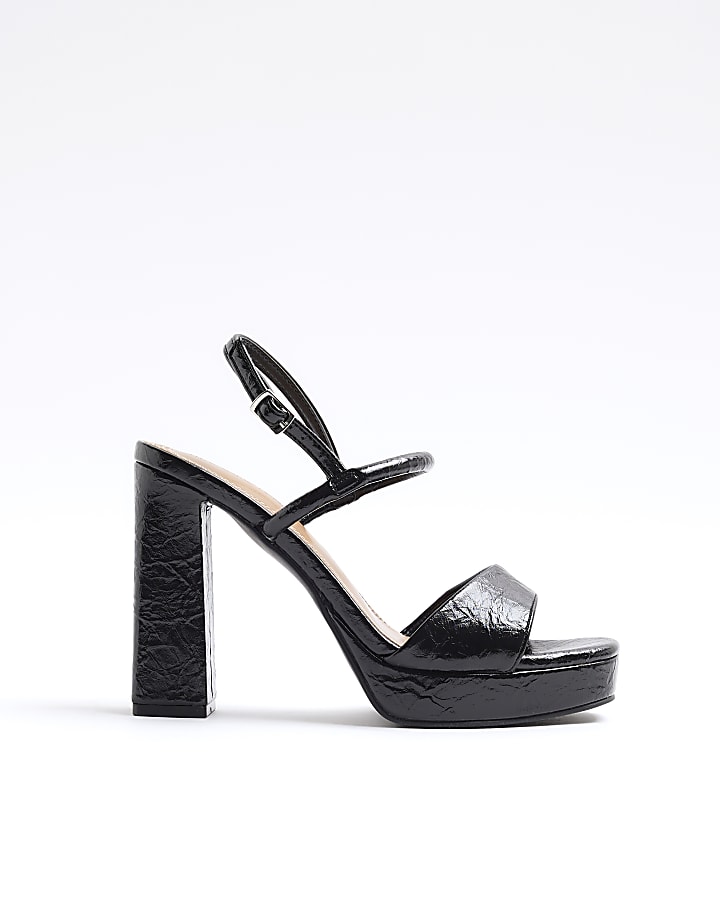 Black Sling Back Heeled Platform Sandals