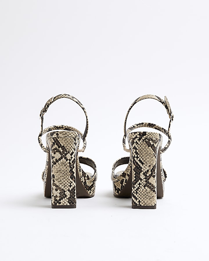 Grey Snake Print Sling Back Platform Sandals