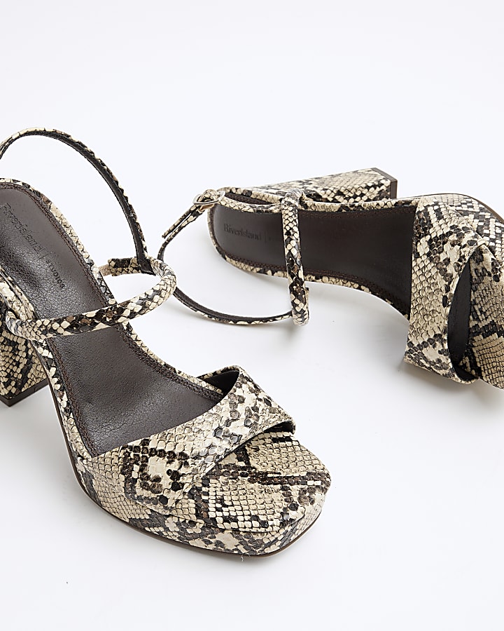 Grey Snake Print Sling Back Platform Sandals