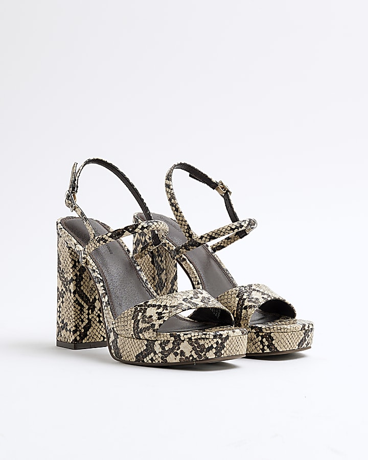 Grey Snake Print Sling Back Platform Sandals