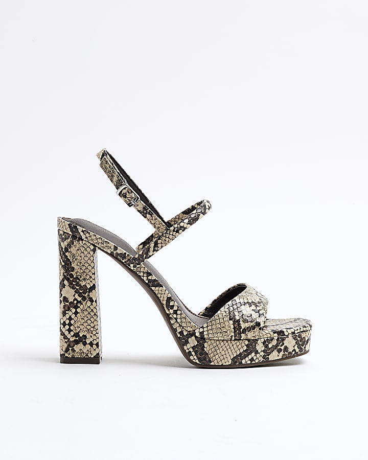 Grey Snake Print Sling Back Platform Sandals