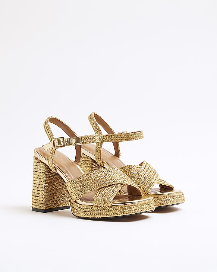 Gold Raffia Platform Sandals