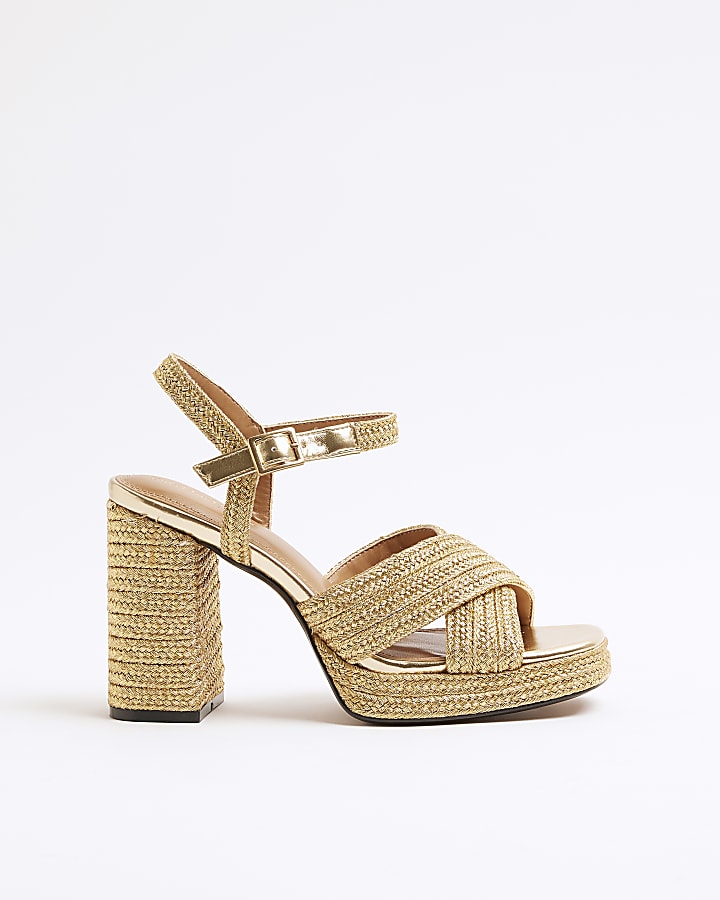 Gold Raffia Platform Sandals