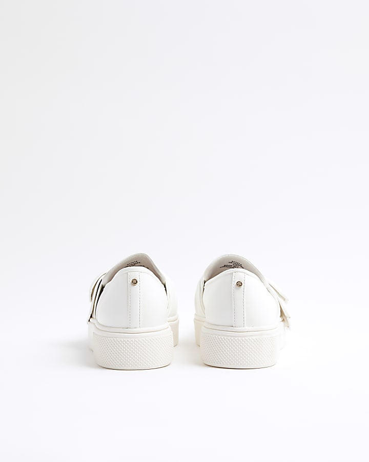 White Faux Leather Slip On Bow Trainers