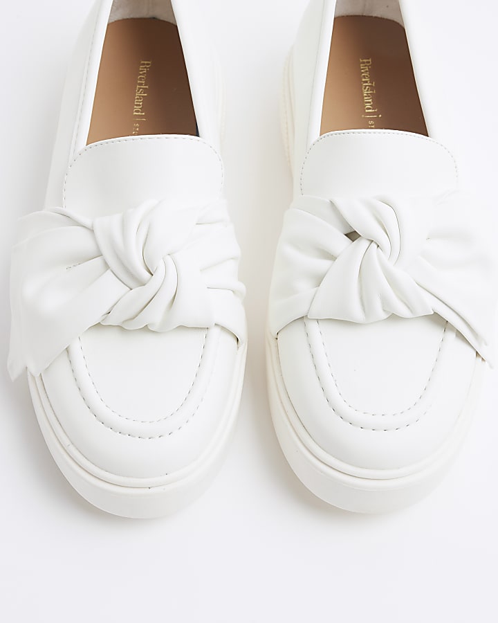 White Faux Leather Slip On Bow Trainers