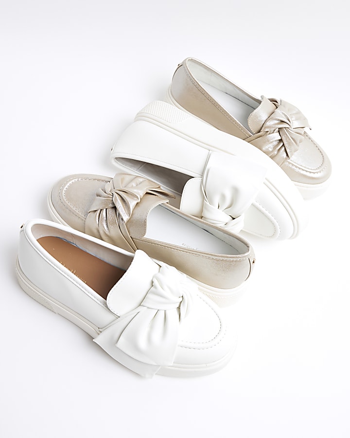 White Slip On Bow Trainers