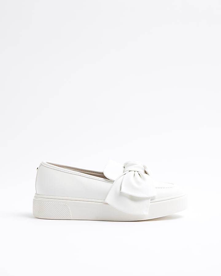 White Slip On Bow Trainers